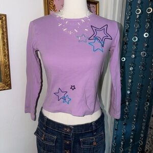 Vintage Y2K Purple Star Print Baby Tee Top